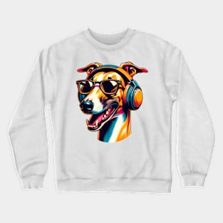 Greyhound Smiling DJ with Energetic Sound Waves Crewneck Sweatshirt